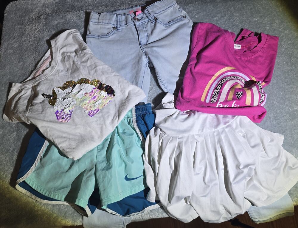 Girls 4 Piece Clothing Lot, Pants, Skirt, shorts & 2 Shirts, Size 6